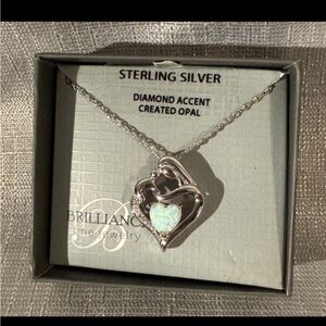 Brilliance Fine Jewelry Mother&Child Opal Diamond Heart SterliSilver Pendant, 18
